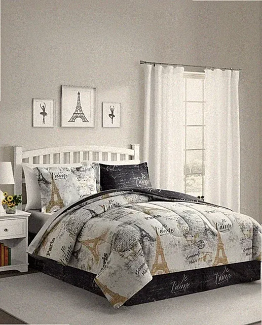 $100 NIP 8 PC QUEEN PARIS BEDDING BED IN BAG COMFORTER SKIRT SHAMS SHEETS