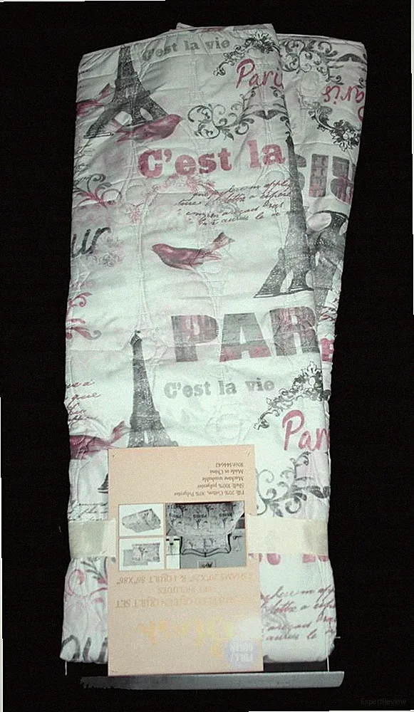 3-Pc Paris Eiffel Tower Script Scroll Reversible Quilt Shams Greys Pinks NWT