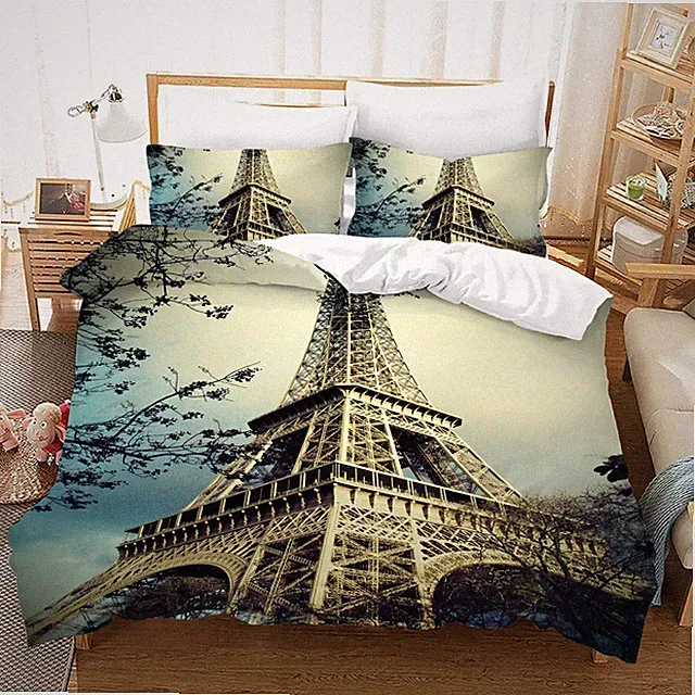 3D Eiffel Tower Quilt Cover Set Bedding Sets Pillowcases