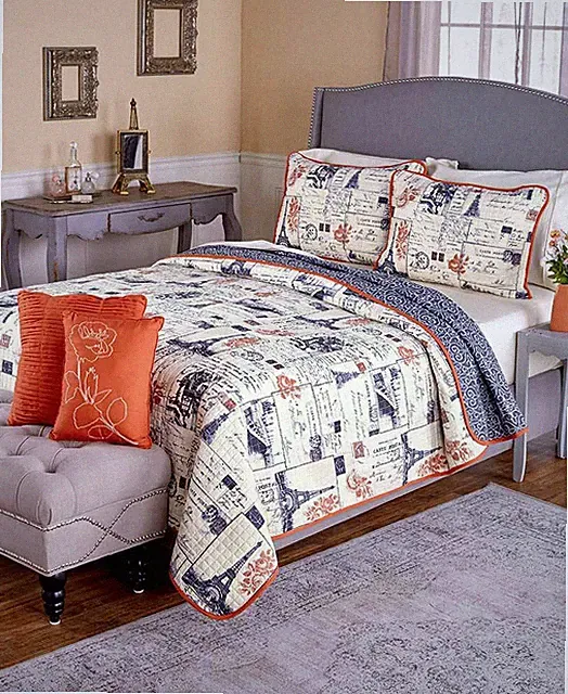 5-Pc. Reversible Paris Quilt Set Europe France Landmark Eiffel Tower Vintage Set