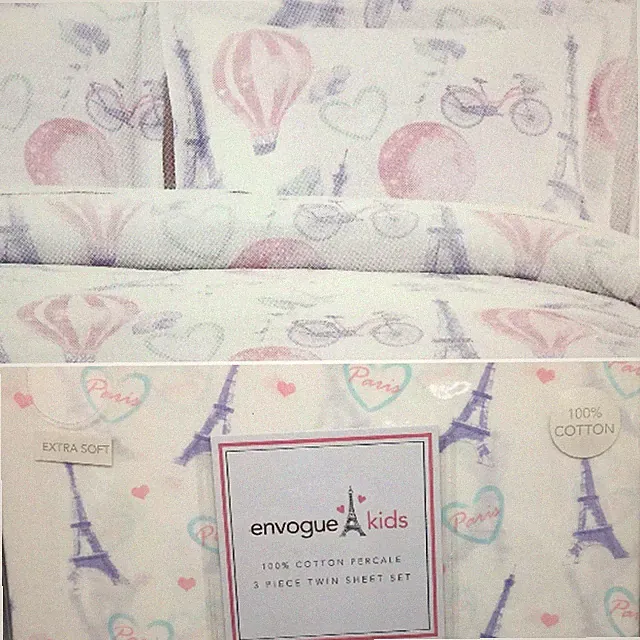 5pc Envogue Paris Eiffel Tower TWIN Comforter SHEET Set Balloon Pink Purple Aqua
