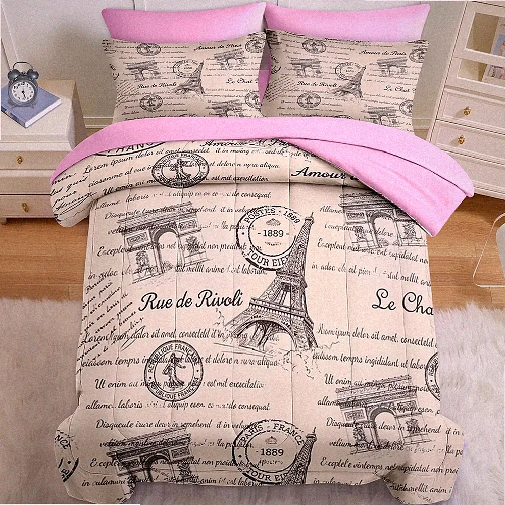 7 Pcs Comforter Set Full Size, Eiffel Tower Paris Bedding Set for and Adults,...