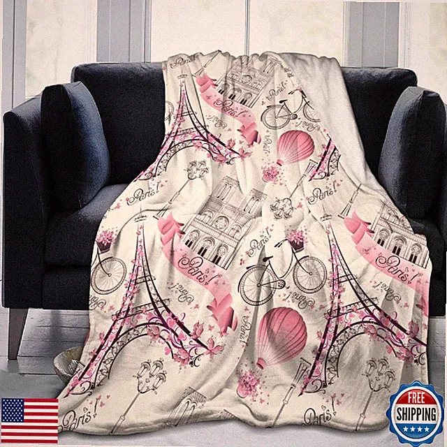 Duduho Paris Eiffel Tower Bed Blanket Ultra Soft Paris Valentine's Day Theme Thr