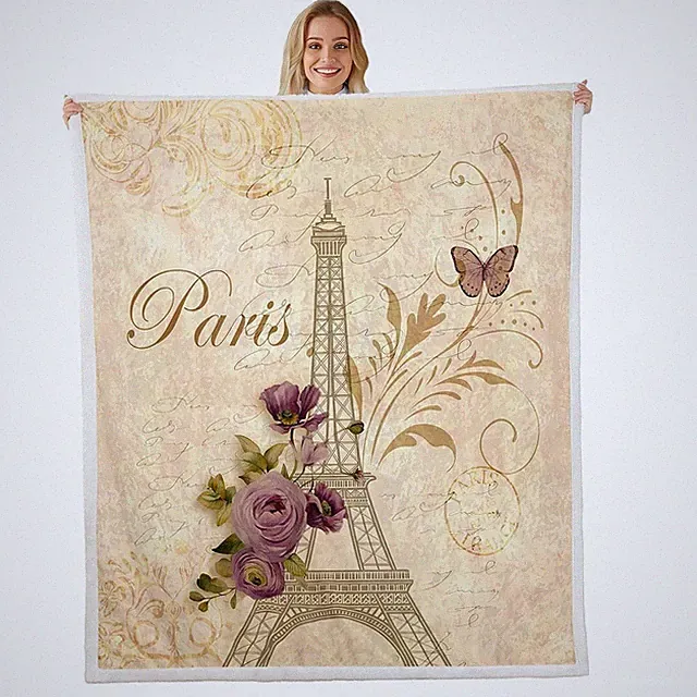 Eiffel Tower Bed Blanket Kids Girls Purple Rose Sherpa Blanket Soft Cozy Ligh...