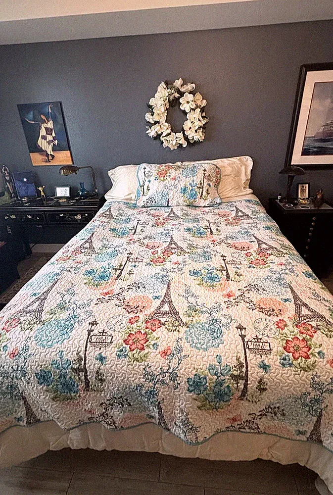 Eiffel Tower PARIS Colorful Twin Coverlet Quilt And Pillow Sham Girls Teens