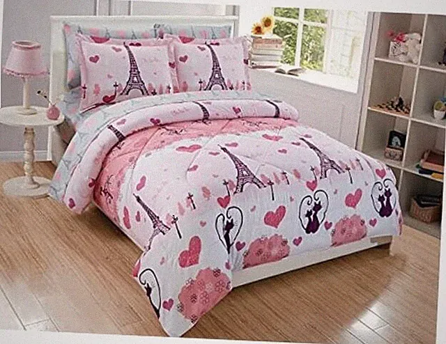 Fancy Linen Teens/Girls Comforter Set Paris Eiffel Tower Queen Paris Pink