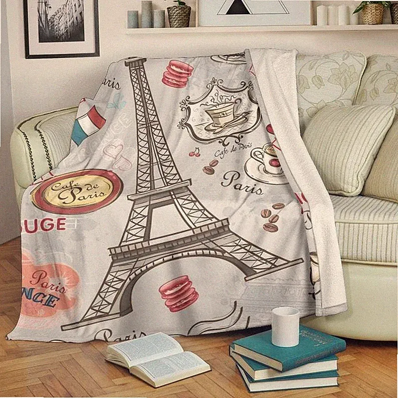 Paris Eiffel Tower Blanket Throw Fleece Cozy Couch Sofa Sport Plush Bedding Gift