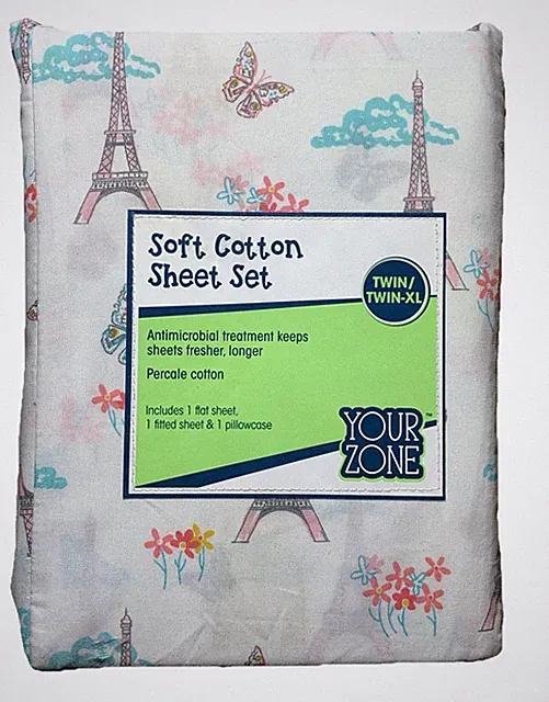 Paris Eiffel Tower Cotton Twin Sheet Set New