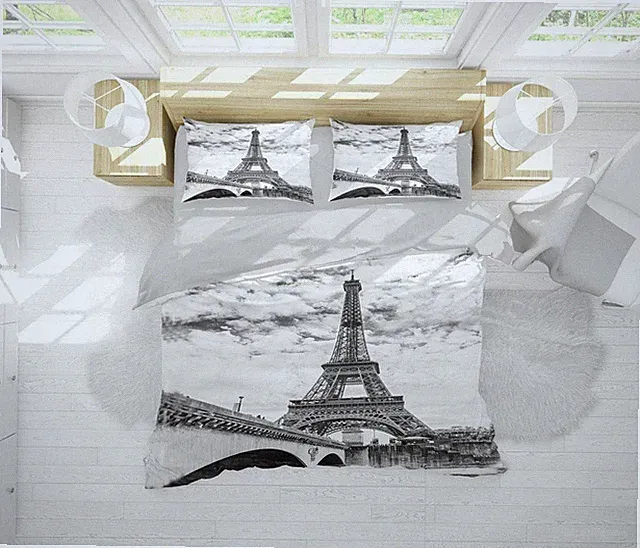 Paris Eiffel Tower Duvet Cover Set Chic Black & White French Style 3 Piece Twin