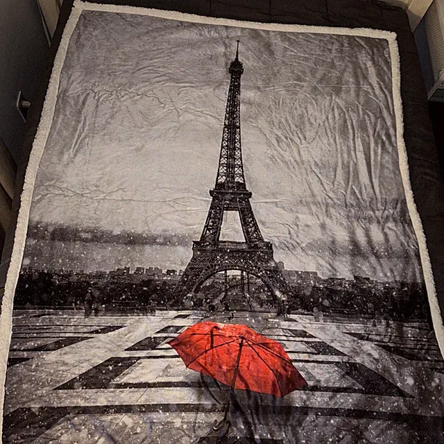 Paris Eiffel Tower Fleece Blanket (Rainy Day) (40 x 50 inches) NEVER USED
