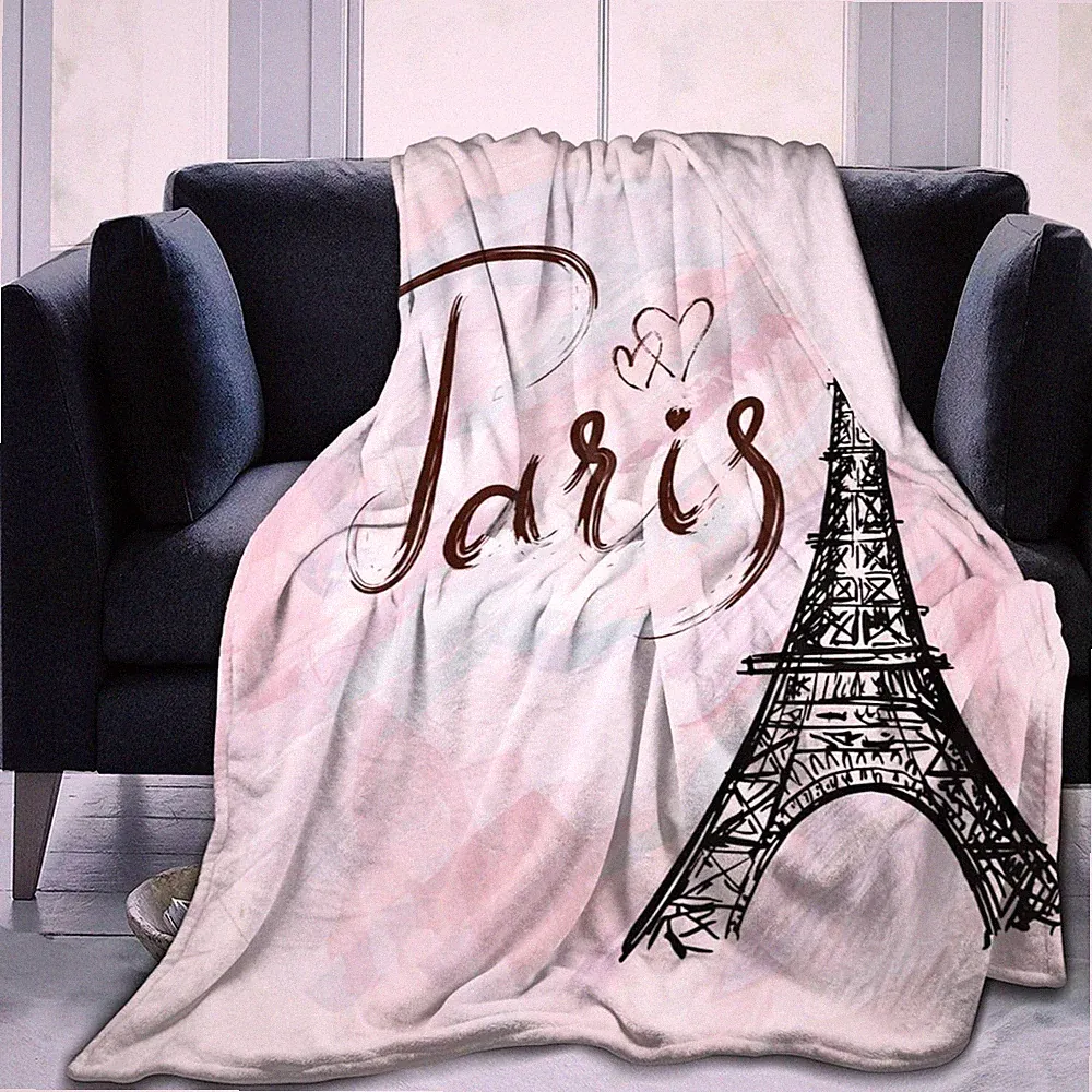 Paris Eiffel Tower Pattern Blanket, Soft Blankets Flannel Bed Throw Cozy Ligh...