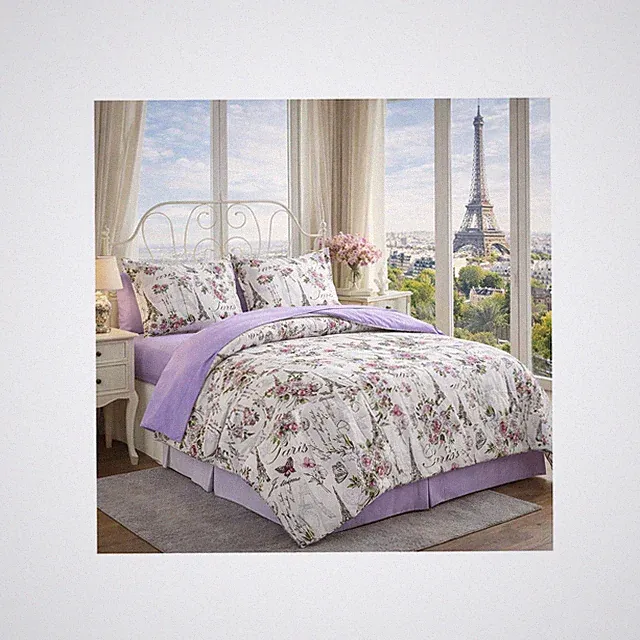 Paris Floral Comforter Set Queen 8 Piece Eiffel Tower Parisian Bedding Set