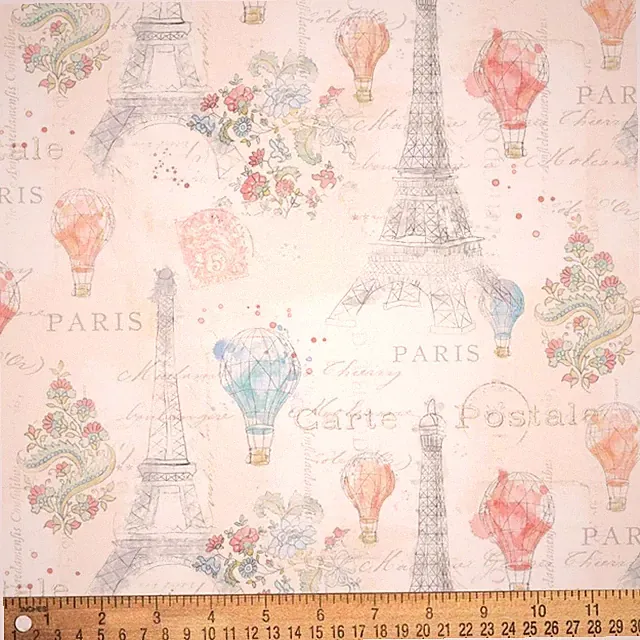 Paris Hot Air Balloon & Eiffel Tower - David Textiles Cotton Fabric (1 Yard)