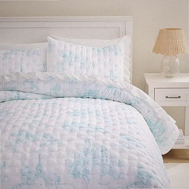 Pottery Barn Amelia In Paris Toile Quilt Full Queen Ivory Blue Eiffel Tower NEW