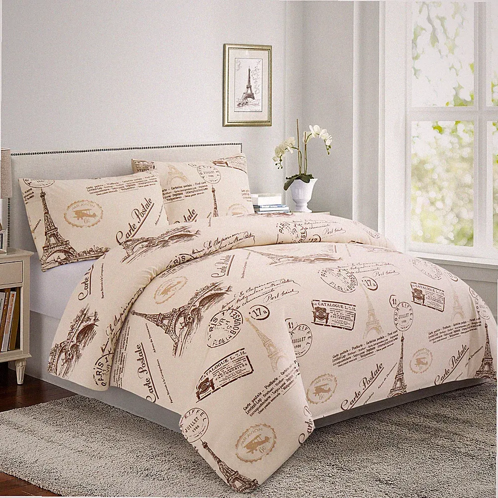 Rayon from Bamboo Bedding Printed 3 Piece Duvet Cover Set, Eiffel Tower Queen