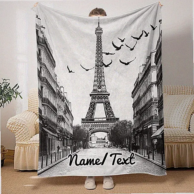[Soft Lightweight] Soft Lightweight Personalized Eiffel Tower Flannel Blanket
